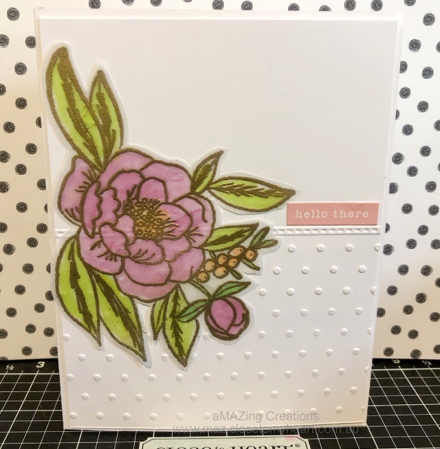 Emboss It :Love Blossoms with gold embossing on vellum on a dry embossed background maz.closetomyheart.com.au #ctmh #ctmhloveblossoms