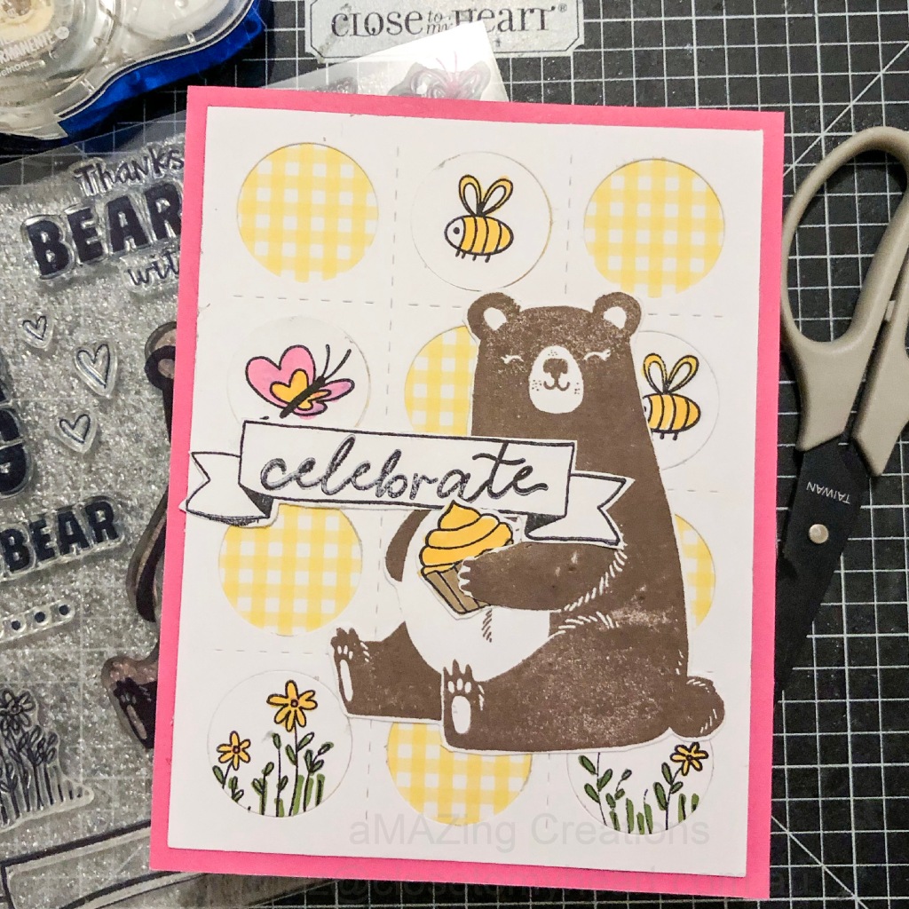 Celebrate card with Bear Hugs - July Stamp of the Month & Close To My Heart Share the Joy Thin Cut & stamps #ctmh #ctmhsharethejoy maz.closetomyheart.com.au